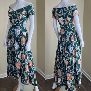Vintage Loralie Original Women Size M Floral High Low Midi Dress USA Cottage 90s